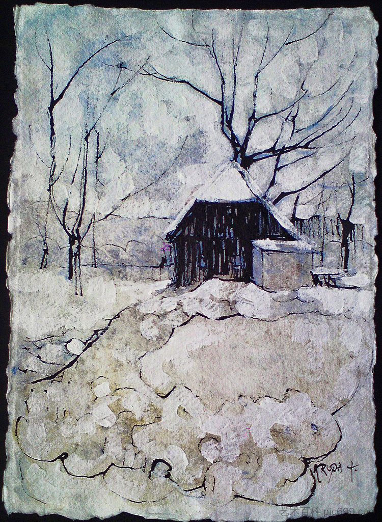 雪地里的老木屋 Old wooden cottage in the snow (2014; Karlovac,Croatia ),阿尔弗雷德·弗雷迪·克鲁帕