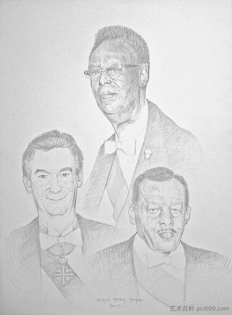 委托的皇室群像：卢旺达国王基格利陛下与最亲密的伙伴 Commissioned royal group portrait: HM King Kigeli of Rwanda with the closest associates (2013; Croatia  )，阿尔弗雷德·弗雷迪·克鲁帕