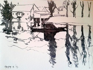 库帕河上的船舱（高水位） Boat with cabin at the Kupa river (high water level) (2013; Karlovac,Croatia                     )，阿尔弗雷德·弗雷迪·克鲁帕
