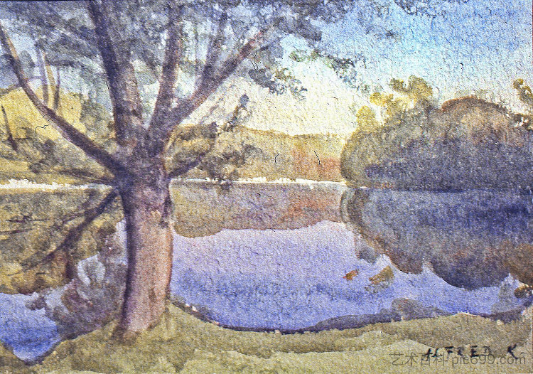 科拉纳河上的秋天在户外(低分辨率。照片) Autumn on Korana river en plein-air (LOW RES.PHOTO) (1997; Croatia ),阿尔弗雷德·弗雷迪·克鲁帕