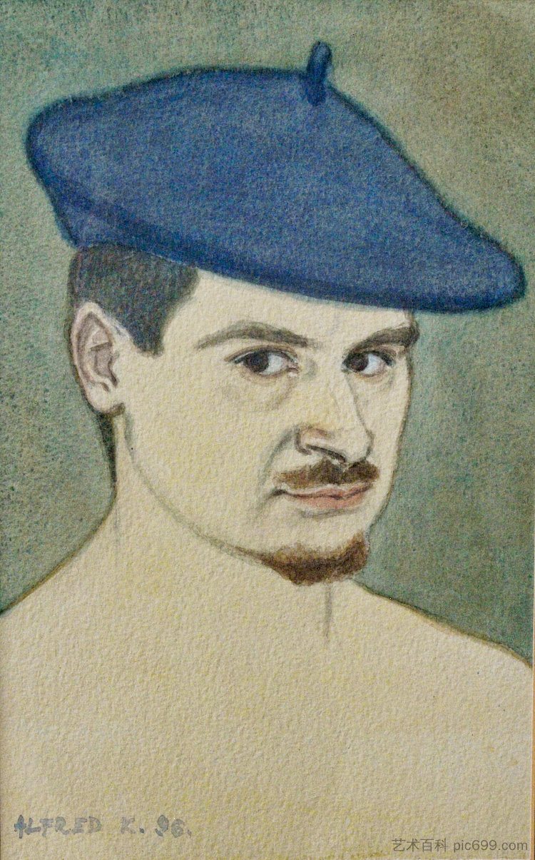 水彩自画像 Self-portrait in watercolor (1996; Karlovac,Croatia ),阿尔弗雷德·弗雷迪·克鲁帕