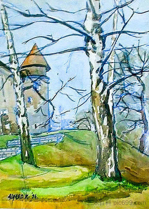 杜博瓦茨城堡的老桦树 The old birch at the Dubovac Castle en plein air (1994; Karlovac,Croatia  )，阿尔弗雷德·弗雷迪·克鲁帕