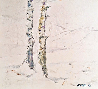 冬天的两棵桦树在户外 Two birches in winter en plein air (1996; Karlovac,Croatia                     )，阿尔弗雷德·弗雷迪·克鲁帕