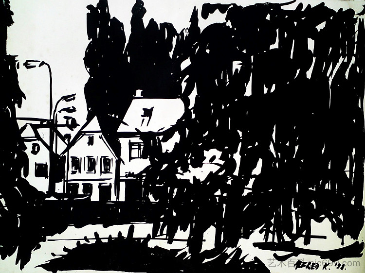卡尔洛瓦茨的加耶瓦街(从邮政主楼附近的公园眺望) Gajeva street in Karlovac (A view from the park near the main postal building) (1992; Croatia ),阿尔弗雷德·弗雷迪·克鲁帕