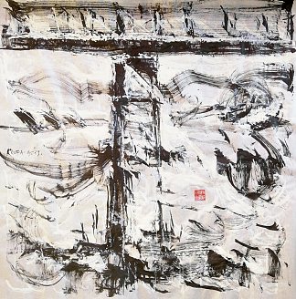 铁路桥下（天鹅羽毛新水墨艺术） Below the railway bridge (a swan feather New Ink Art) (2019; Karlovac,Croatia                     )，阿尔弗雷德·弗雷迪·克鲁帕