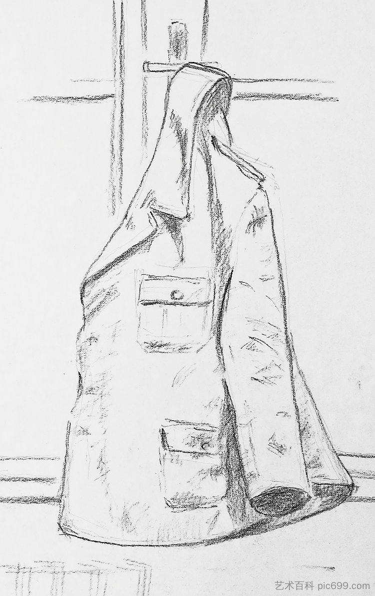 窗前我的制服草图（铁托元帅军营，萨拉热窝，1991年2月13日） Sketch of my uniform at the window (Marshal Tito Barracks, Sarajevo, 13.2.1991) (1991; Sarajevo,Bosnia and Herzegovina  )，阿尔弗雷德·弗雷迪·克鲁帕