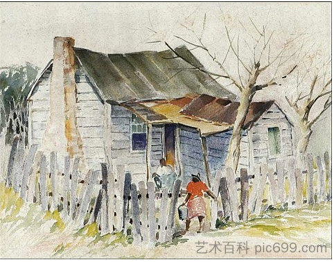 南方的小屋与数字 Southern Shack with Figures，艾尔弗雷德·海伯·哈蒂