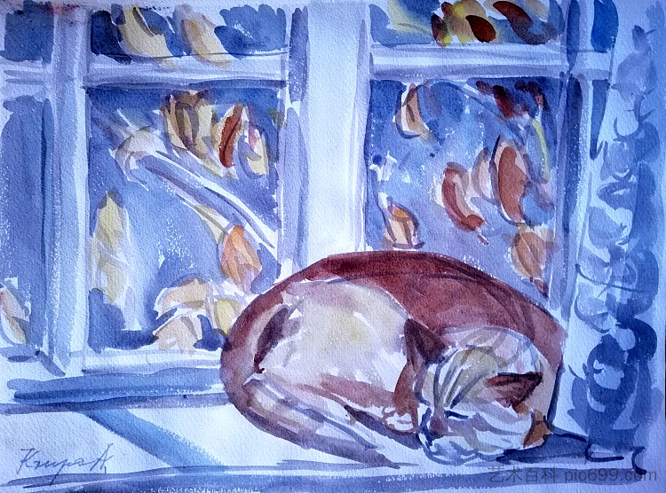 窗户上的猫 The cat on the window (1983; Karlovac,Croatia  )，阿尔弗雷德·克鲁帕