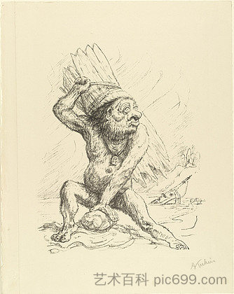 来自莎士比亚愿景（Shakespeare Visionen）作品集的卡利班 Caliban from the portfolio Visions of Shakespeare (Shakespeare Visionen) (1918)，阿尔弗雷德·库宾