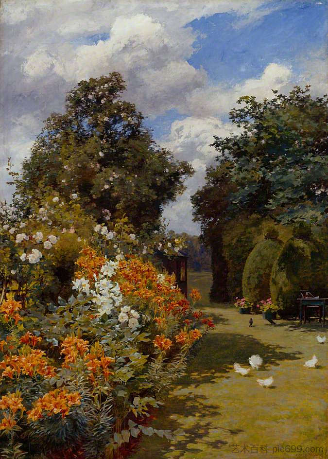 橙色百合，百老汇，伍斯特郡 Orange Lilies, Broadway, Worcestershire (1911)，艾尔弗雷德·帕森斯