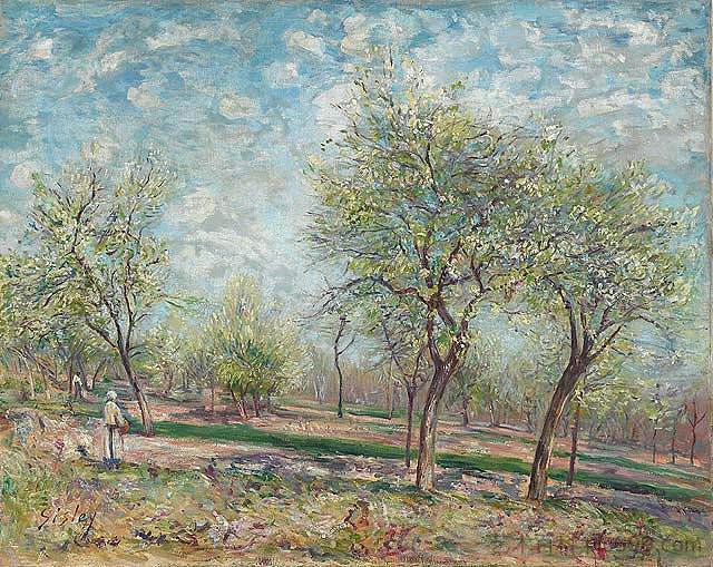 盛开的苹果树 Apple Trees in Bloom (1880)，阿尔弗莱德·西斯莱