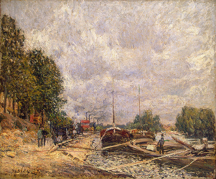 比扬古的驳船 Barges at Billancourt (1877)，阿尔弗莱德·西斯莱