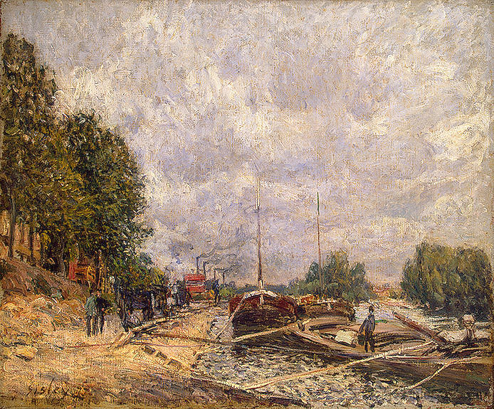 比扬古的驳船 Barges at Billancourt (1877)，阿尔弗莱德·西斯莱