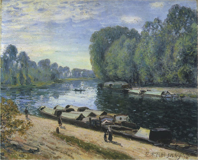洛因河上的船 Boats on the Loing River (1895),阿尔弗莱德·西斯莱
