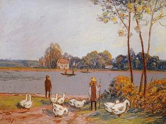 在洛恩河畔 By the River Loing (c.1896)，阿尔弗莱德·西斯莱