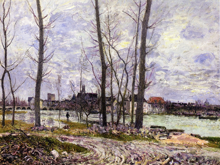 洛恩河畔莫雷特的洪水 Flood at Moret sur Loing (1888)，阿尔弗莱德·西斯莱