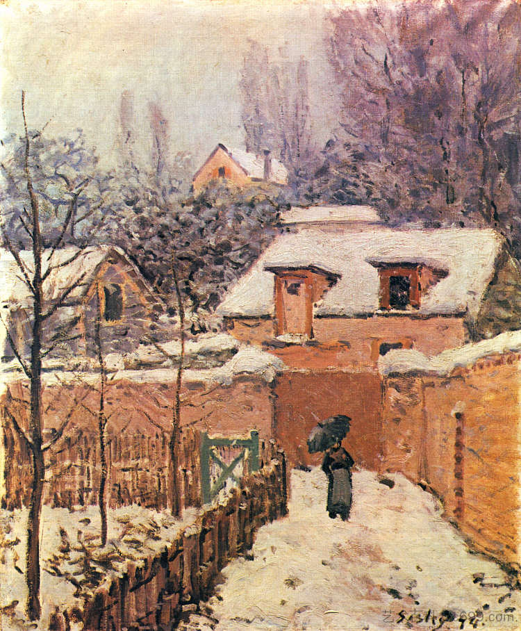 雪中的卢浮世讷花园 Garden in Louveciennes in the Snow (1874)，阿尔弗莱德·西斯莱