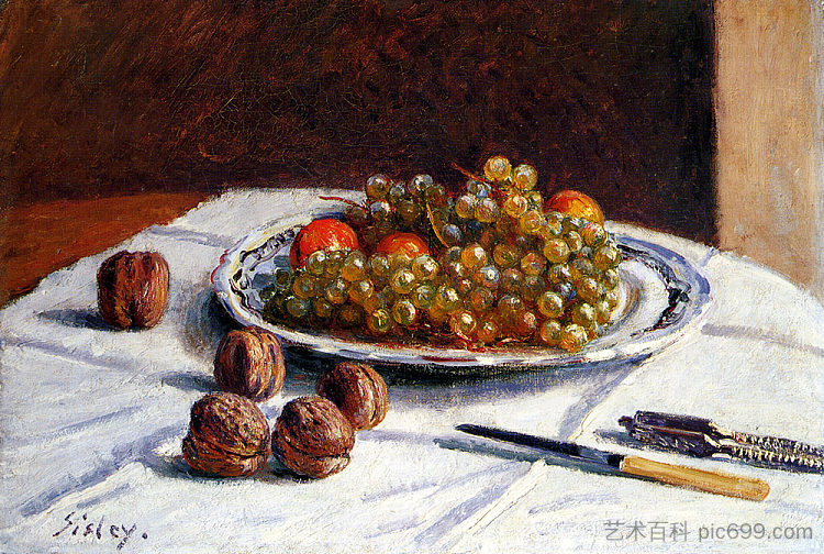 葡萄和核桃 Grapes And Walnuts (1876)，阿尔弗莱德·西斯莱