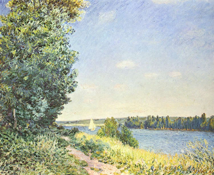 诺曼底，水路，傍晚在萨胡尔斯 Normandy, the water path, in the evening at Sahurs (1894)，阿尔弗莱德·西斯莱