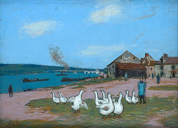 圣马梅斯村 Village of Saint Mammès (c.1898)，阿尔弗莱德·西斯莱