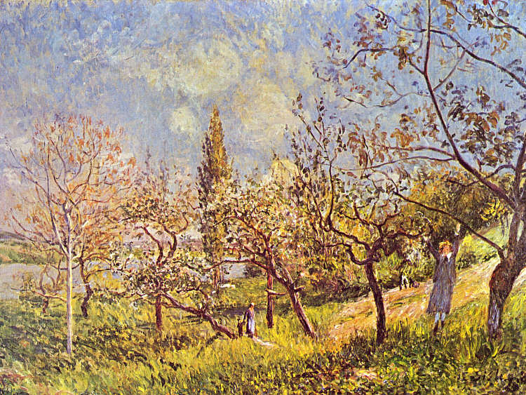 春天的果园 Orchard in spring (1881)，阿尔弗莱德·西斯莱