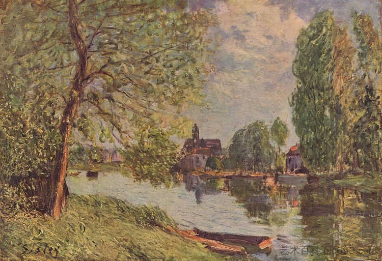 河流景观 莫雷特河畔洛恩 River Landscape by Moret sur Loing (c.1890)，阿尔弗莱德·西斯莱