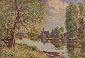 河流景观 莫雷特河畔洛恩 River Landscape by Moret sur Loing (c.1890)，阿尔弗莱德·西斯莱