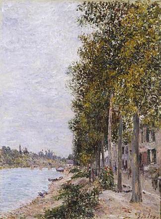 圣玛梅斯塞纳河沿岸的道路 Road Along the Seine at Saint Mammes (c.1880)，阿尔弗莱德·西斯莱