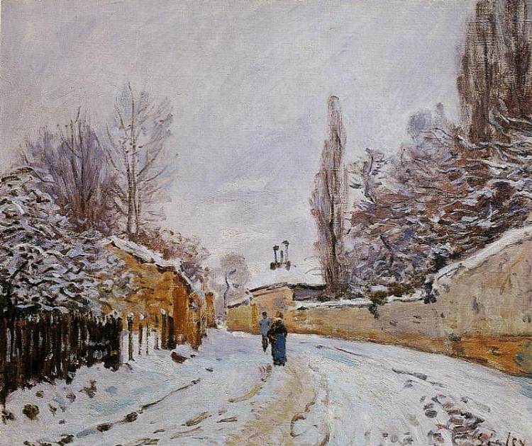 雪下之路，卢维西讷 Road under Snow, Louveciennes (c.1876)，阿尔弗莱德·西斯莱