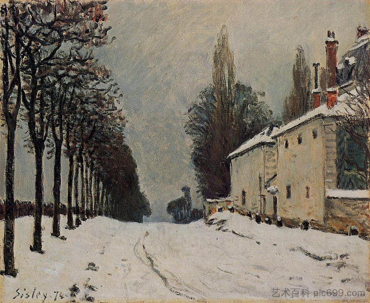 路上的雪，卢维西讷（Chemin de la Machine） Snow on the Road, Louveciennes (Chemin de la Machine) (1874)，阿尔弗莱德·西斯莱