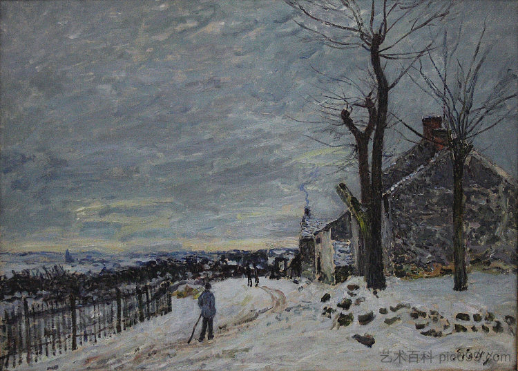 维纳登的下雪天气 Snowy Weather at Veneux Nadon (1880)，阿尔弗莱德·西斯莱