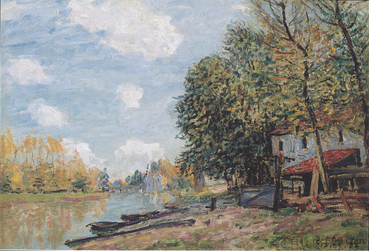 洛因莫雷特河畔 The banks of the Loing Moret (1885)，阿尔弗莱德·西斯莱