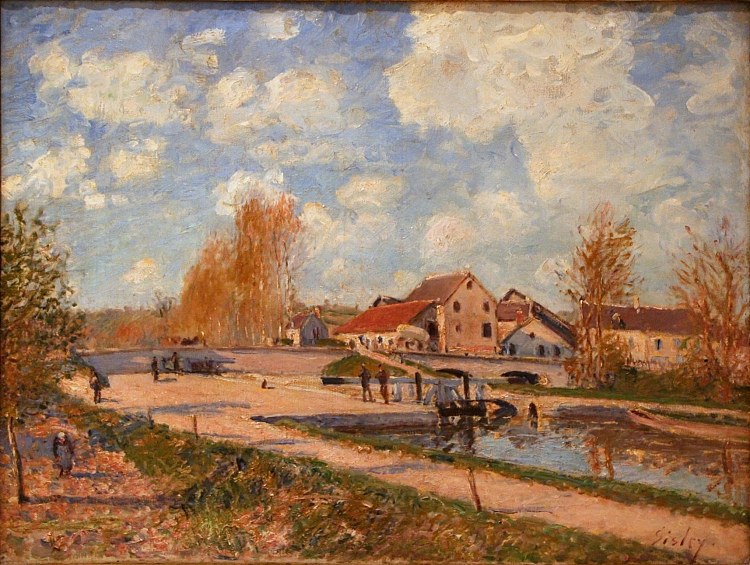 莫雷特的勃艮第锁，春天 The Bourgogne Lock at Moret, Spring (1882)，阿尔弗莱德·西斯莱