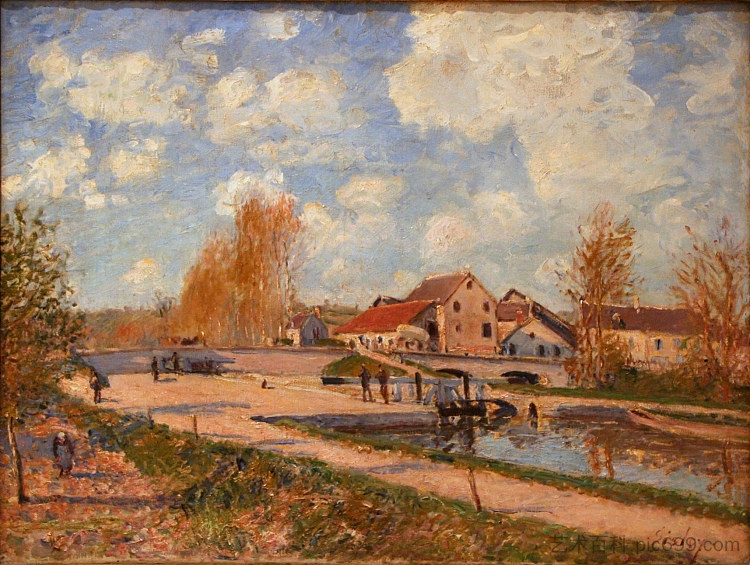 莫雷特的勃艮第锁，春天 The Bourgogne Lock at Moret, Spring (1882)，阿尔弗莱德·西斯莱