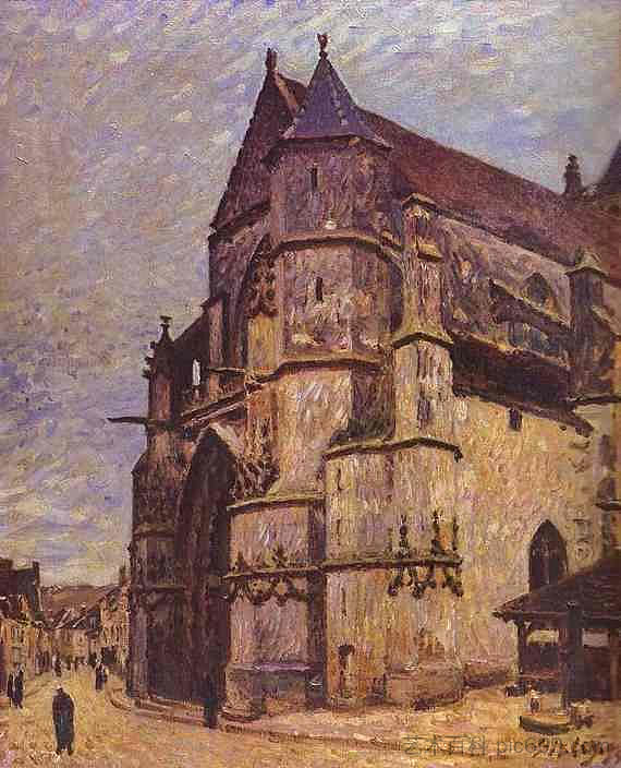 莫雷特教堂，冬季 The Church at Moret, Winter (1893 - 1894)，阿尔弗莱德·西斯莱