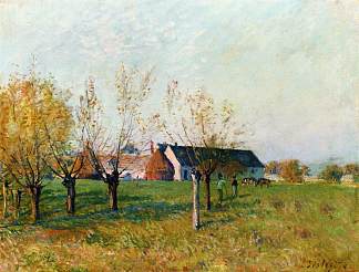 特鲁德恩费尔的农场，秋天的早晨 The Farm at Trou d Enfer, Autumn Morning (1874)，阿尔弗莱德·西斯莱