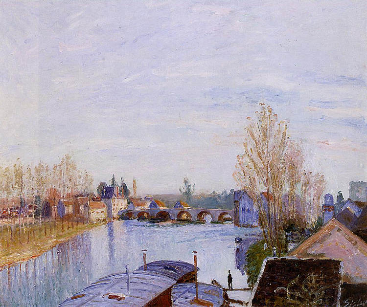 莫雷特的洗衣船 The Loing at Moret, the Laundry Boat (1890)，阿尔弗莱德·西斯莱