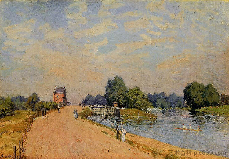 汉普顿宫之路 The Road from Hampton Court (1874)，阿尔弗莱德·西斯莱