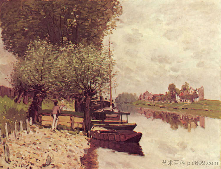 布吉瓦尔的塞纳河 The Seine at Bougival (1872)，阿尔弗莱德·西斯莱