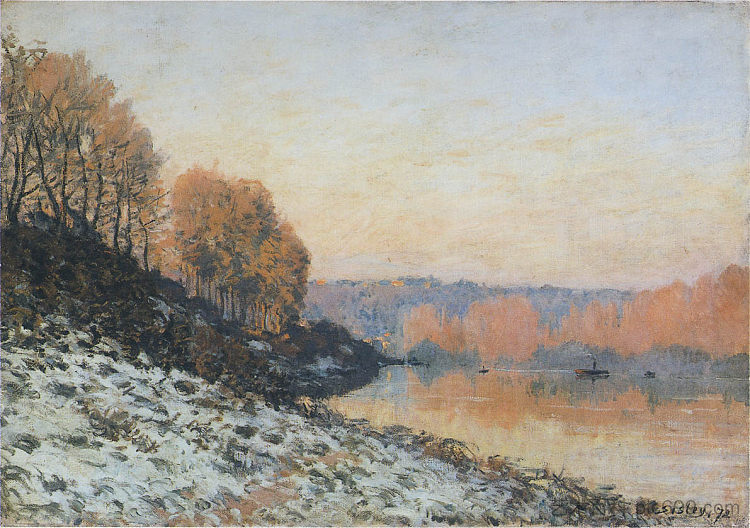 冬季布吉瓦尔的塞纳河 The Seine at Bougival in Winter (1872)，阿尔弗莱德·西斯莱