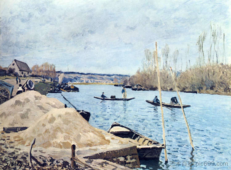 马利港的塞纳河沙堆 The Seine at Port Marly sand piles (1875)，阿尔弗莱德·西斯莱