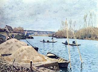 马利港的塞纳河沙堆 The Seine at Port Marly sand piles (1875)，阿尔弗莱德·西斯莱