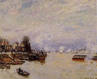 塞纳河，从日桥码头眺望 The Seine, View from the Quay de Pont du Jour (1878)，阿尔弗莱德·西斯莱