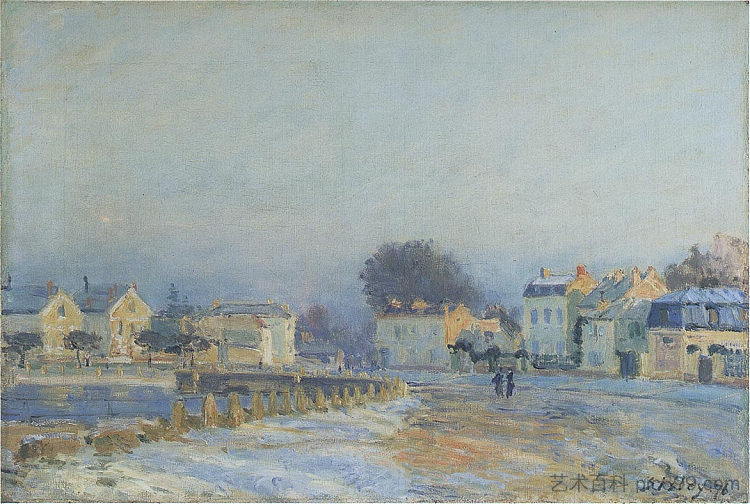Marly Le Roi Hoarfrost的浇水场所 The Watering Place at Marly Le Roi Hoarfrost (1876),阿尔弗莱德·西斯莱