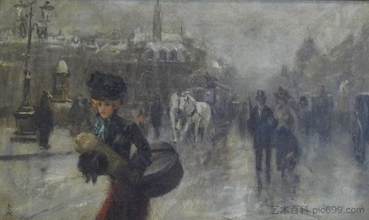 林荫大道上的优雅 Elegant on the Boulevards (c.1888)，阿尔弗雷德·史蒂文斯