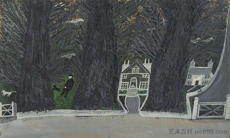 树林小屋，圣艾夫斯 Cottages in a Wood, St Ives (1937)，艾尔弗雷德沃利斯