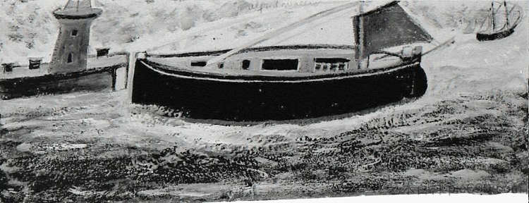 海港渔船,红帆桅杆浸泡 Fishing Boat in Harbour, with Red Sail Mast Steeped,艾尔弗雷德沃利斯