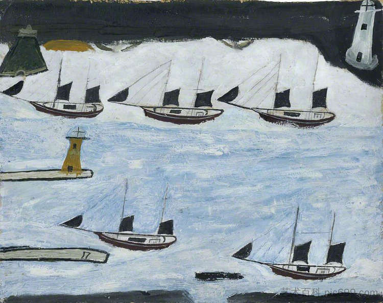 五艘船,芒特湾 Five Ships, Mount's Bay (1928),艾尔弗雷德沃利斯