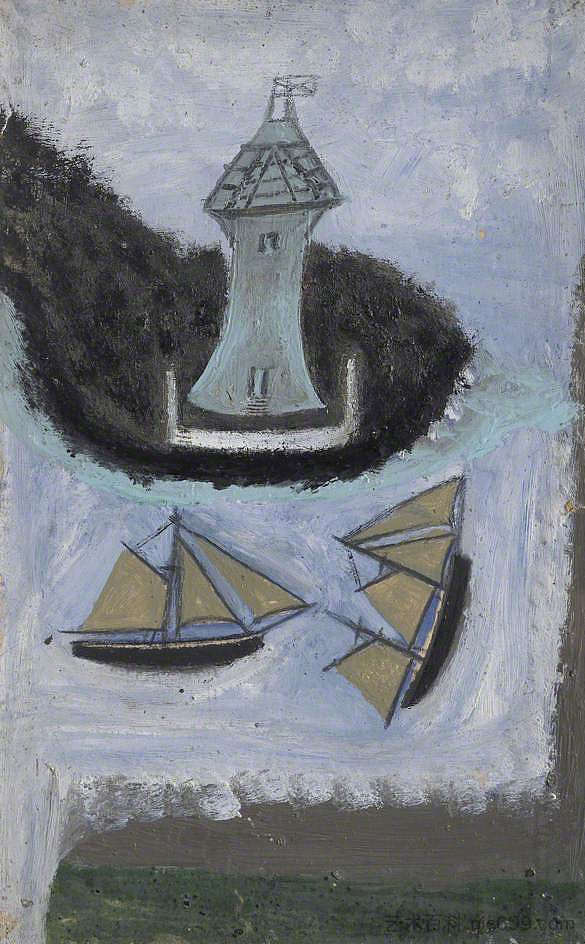 灯塔和两艘帆船 Lighthouse and Two Sailing Ships，艾尔弗雷德沃利斯