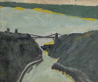 河口峡谷（布里斯托尔海峡和吊桥） Ravine with Estuary (Bristol Channel and Suspension Bridge) (1938)，艾尔弗雷德沃利斯